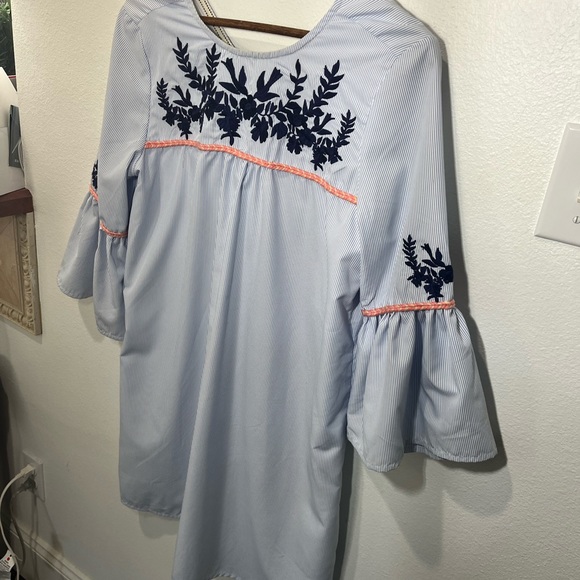 THML ANTHROPOLOGIE BOHO PINSTRIPE EMBROIDERED DRESS SIZE MEDIUM - Picture 7 of 13